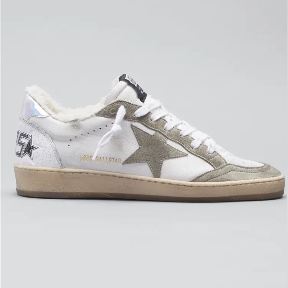 Ball Star Mixed Leather Shearling Court Sneakers